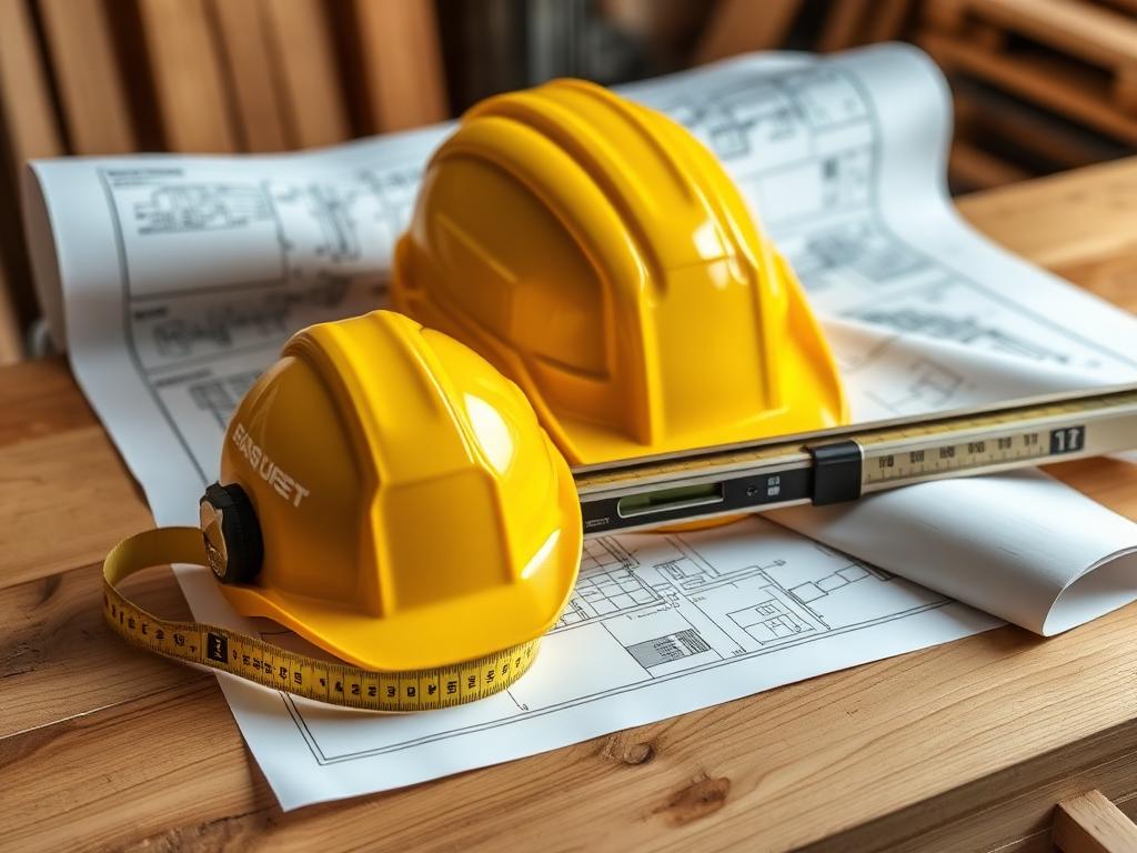 Plans et outils de chantier sur une table de travail
